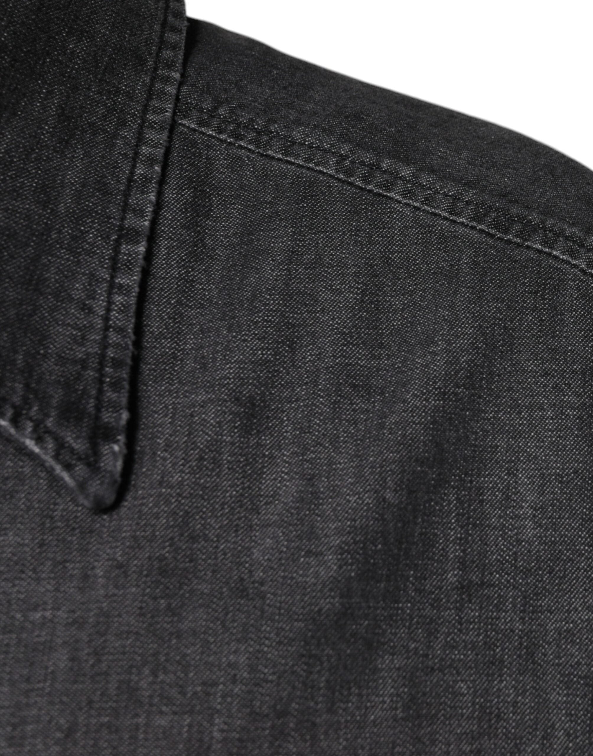 Dolce & Gabbana Black logo cotton shirt with denim button placket